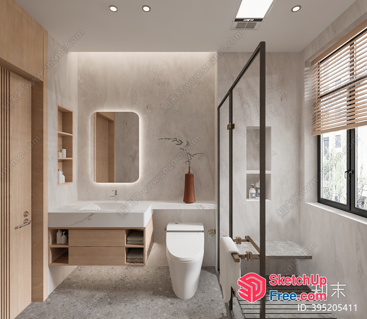 Modern Bathroom With Sleek Fixtures And Natural Wood Accents 3D SketchUp File