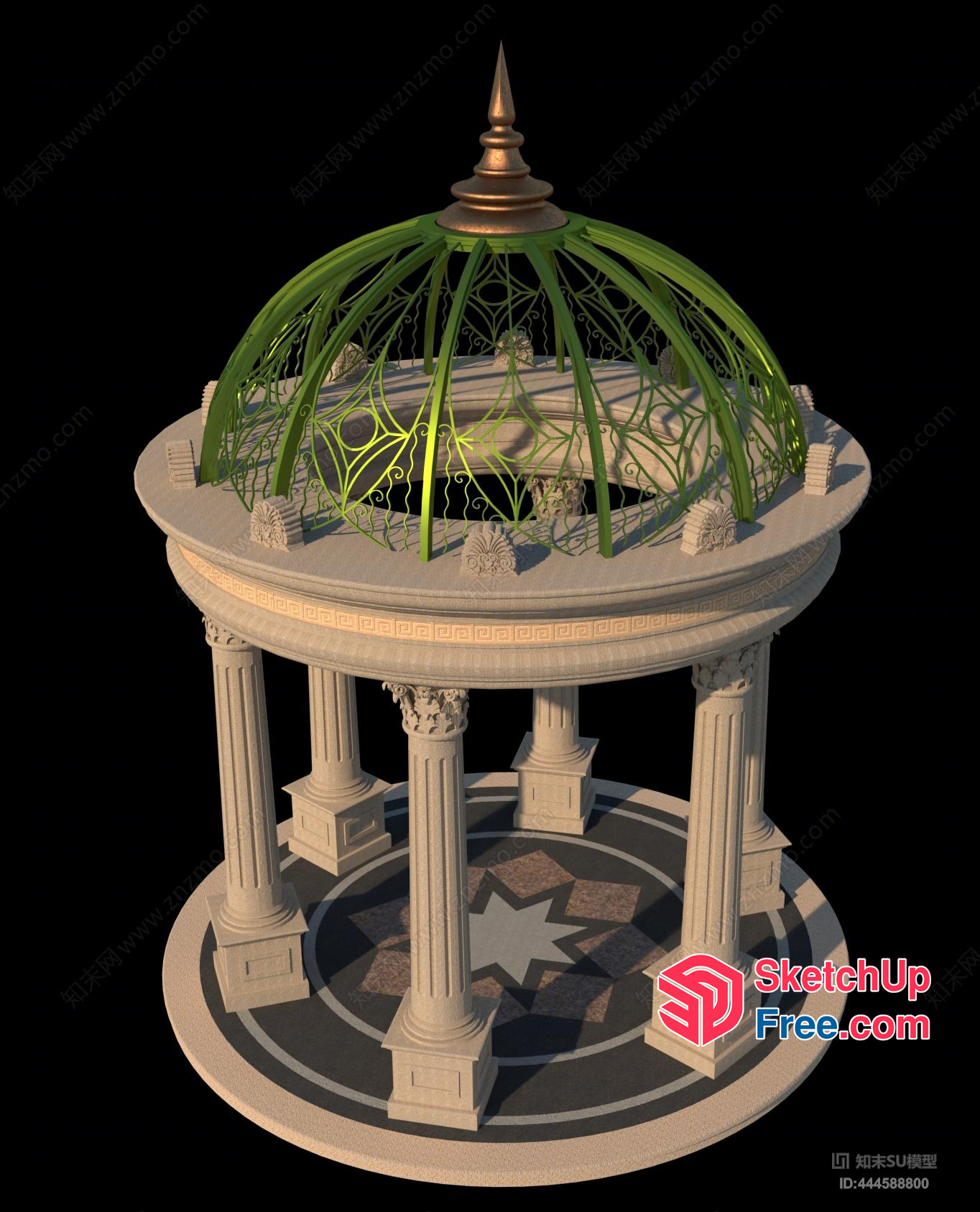 Ornate Pillared Gazebo With Dome 3D SketchUp File