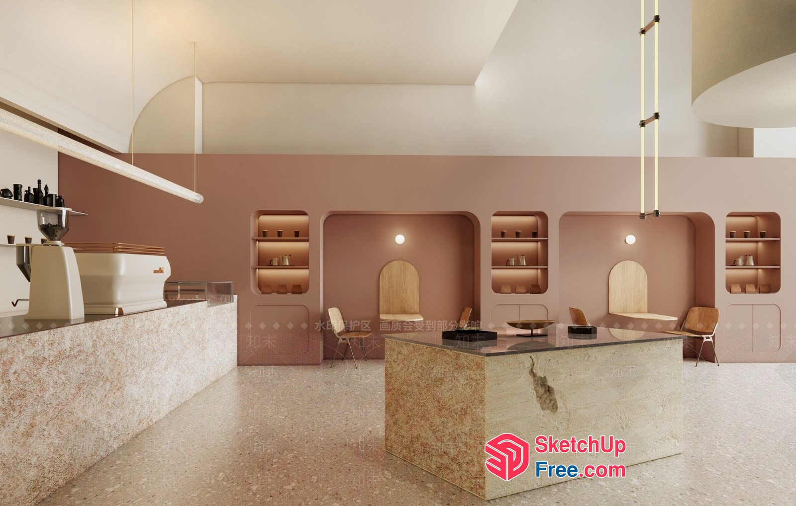 Modern Minimalist Coffee Shop Interior 3D SketchUp File