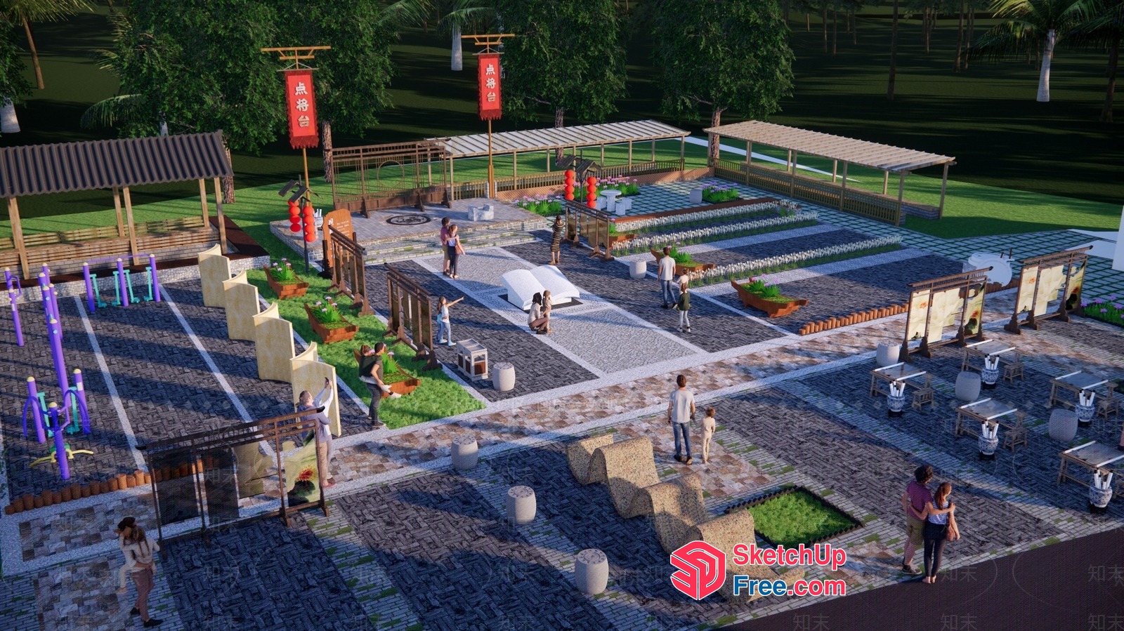 Modern Asian-Inspired Public Square 3D SketchUp File