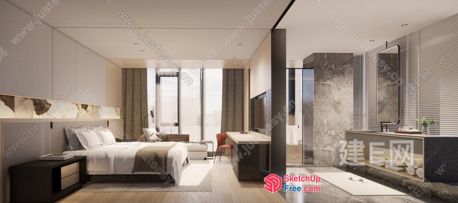Modern Minimalist Bedroom With Sleek Furniture And Natural Light 3D SketchUp File