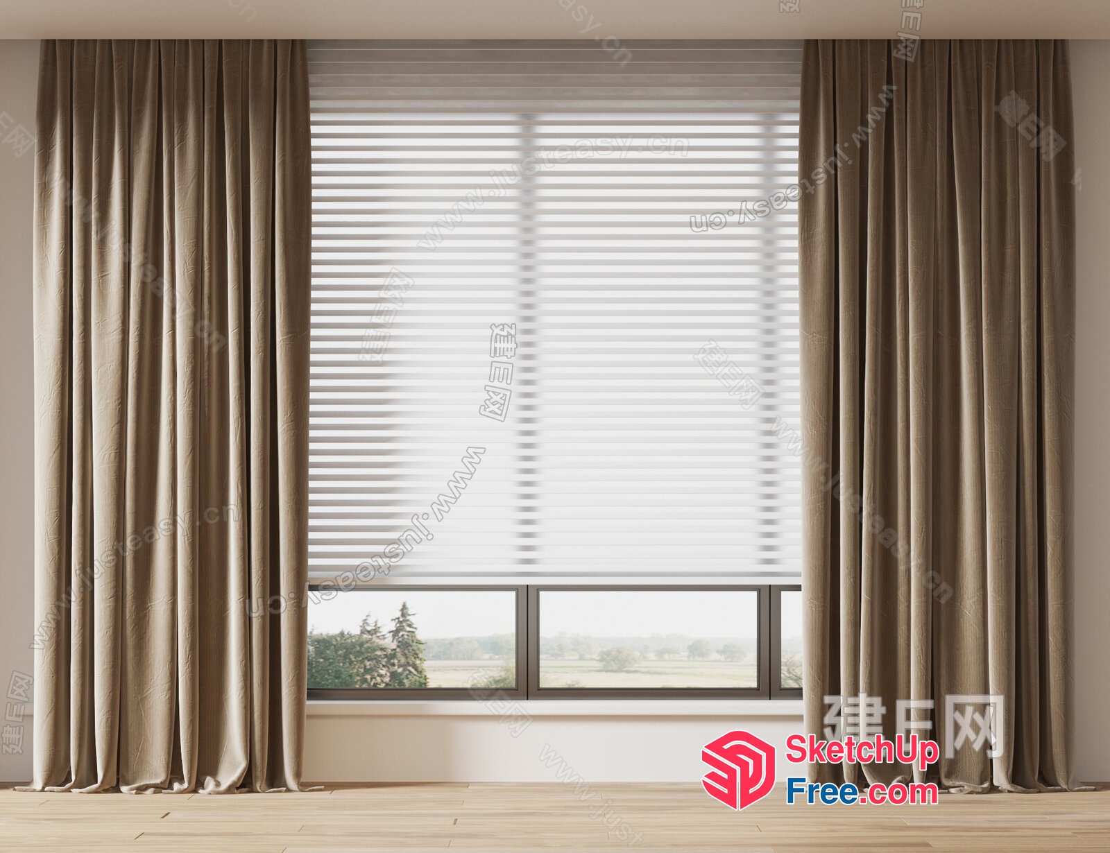 Elegant Window With Blinds And Curtains 3D SketchUp File