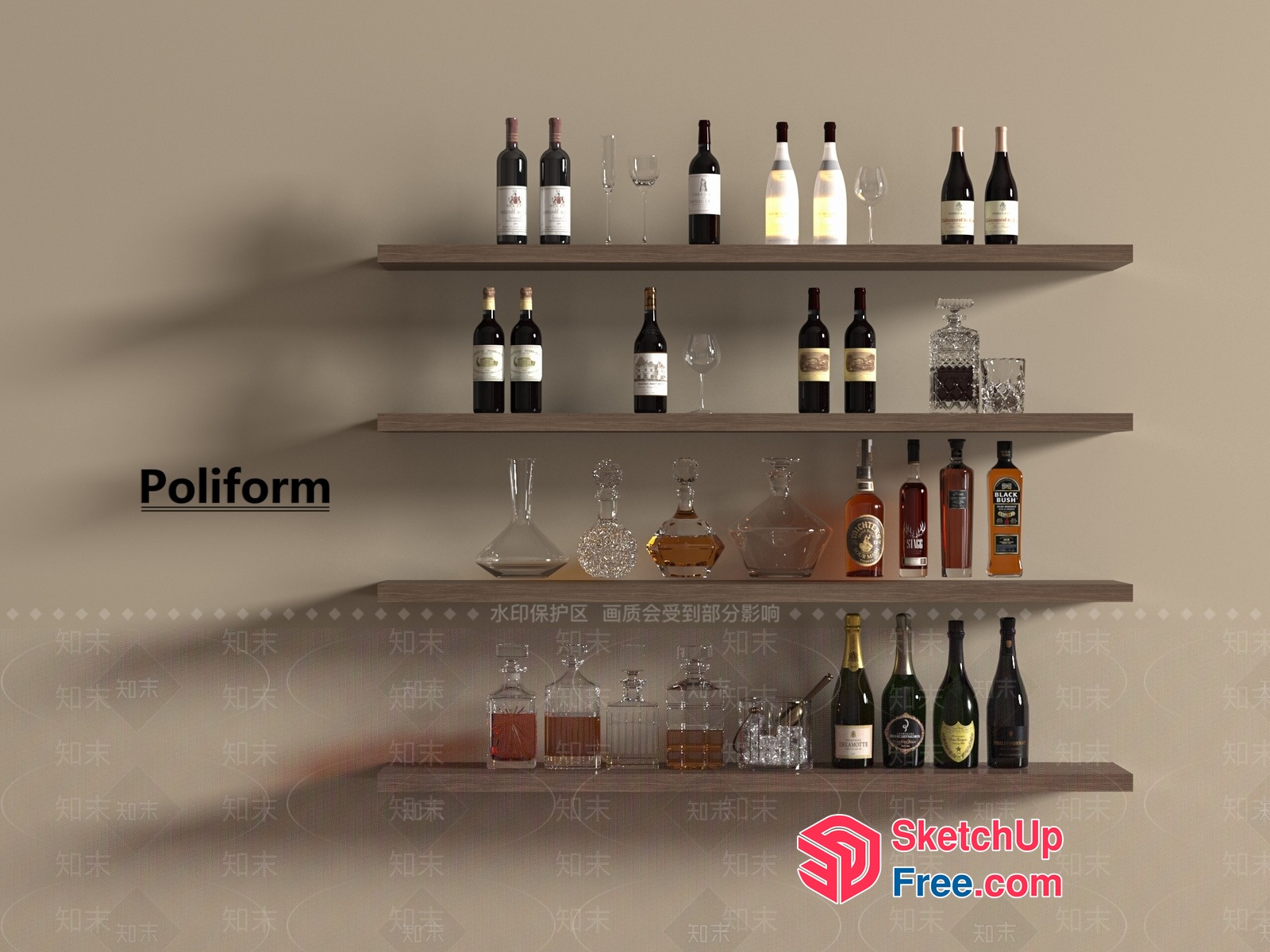 Poliform Bar Cabinet And Shelf Collection 3D SketchUp File