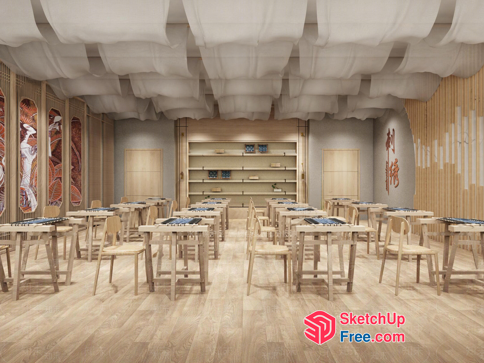 Elegant Dining Room With Natural Wood Accents And Artistic Decor 3D SketchUp File