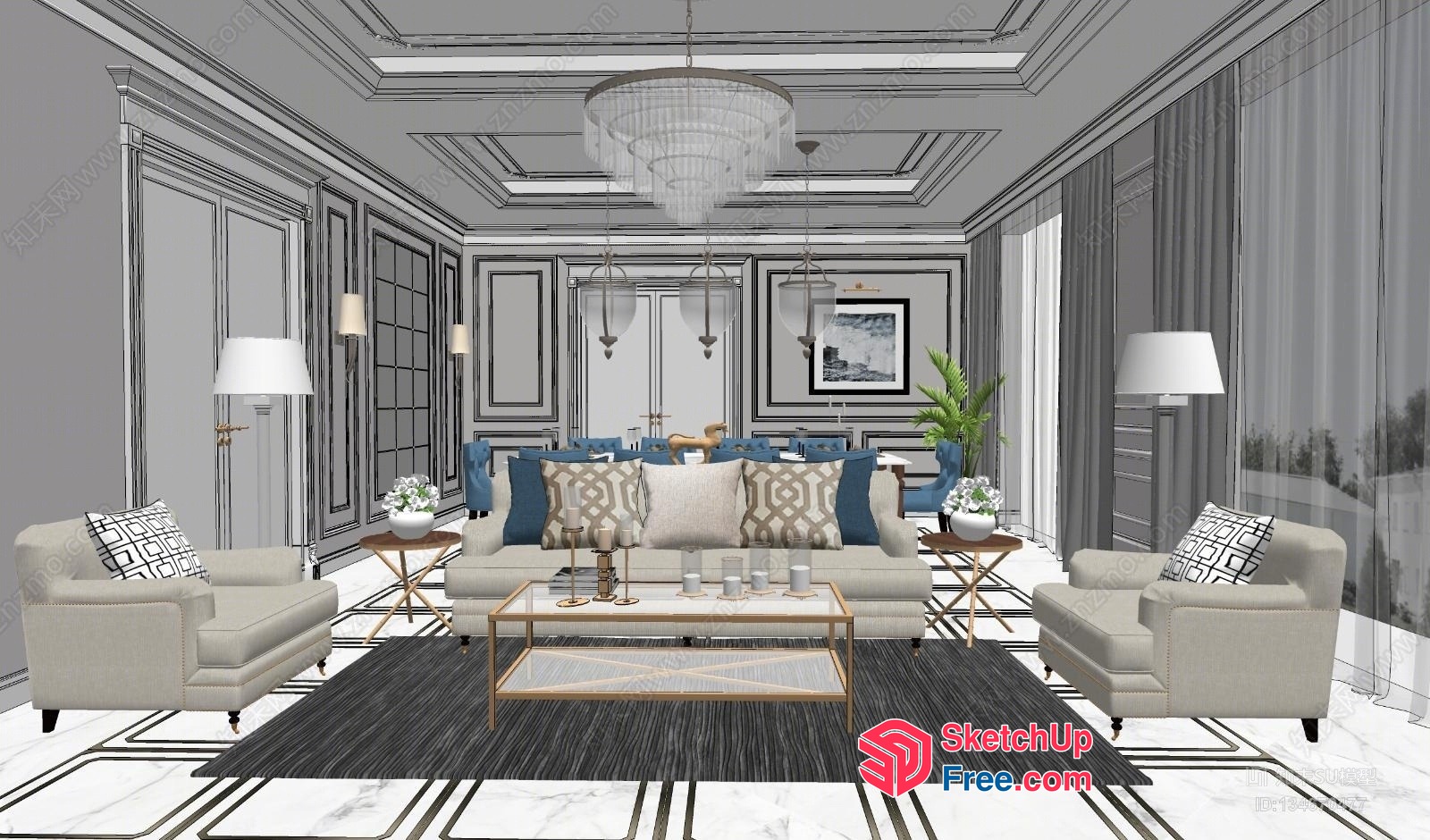 Luxurious Living Room With Elegant Furniture And Decor 3D SketchUp File