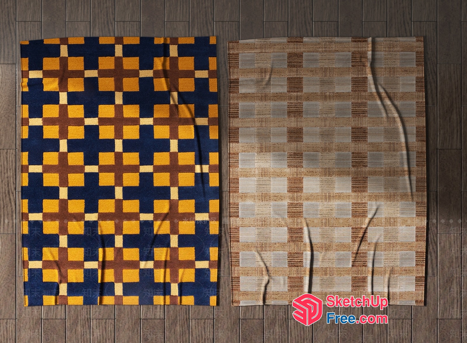 Checkered Patterned Rugs In Yellow, Brown, And Blue 3D SketchUp File