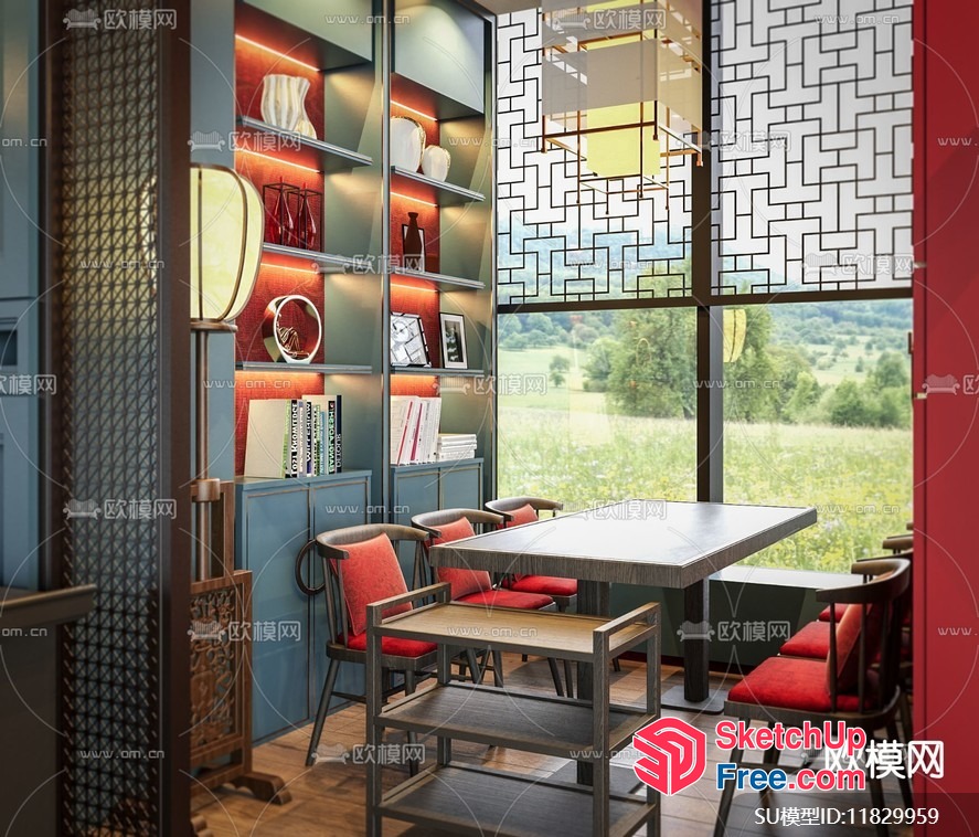Modern Interior With Asian-Inspired Decor And Large Windows 3D SketchUp File