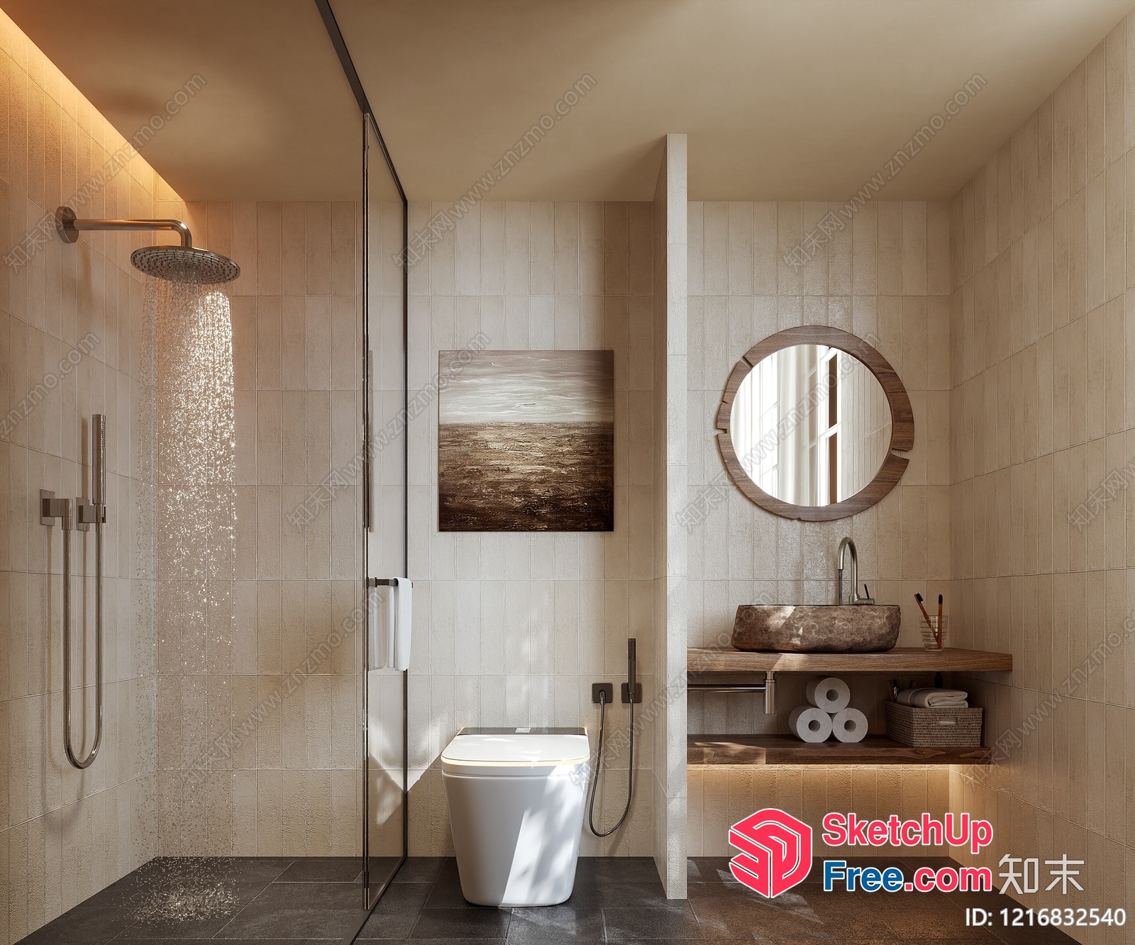 Modern Bathroom With Sleek White Fixtures And Earthy Tones 3D SketchUp File