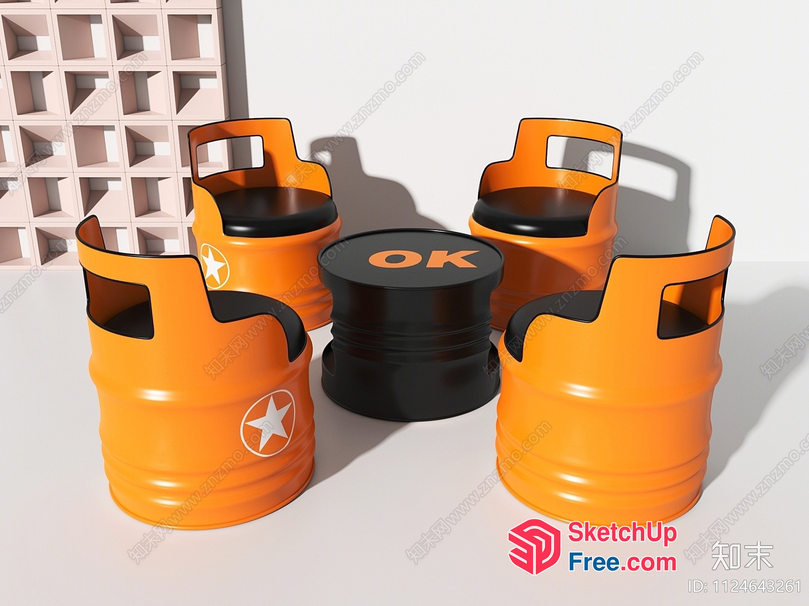Orange And Black Furniture Set With Unique Design 3D SketchUp File