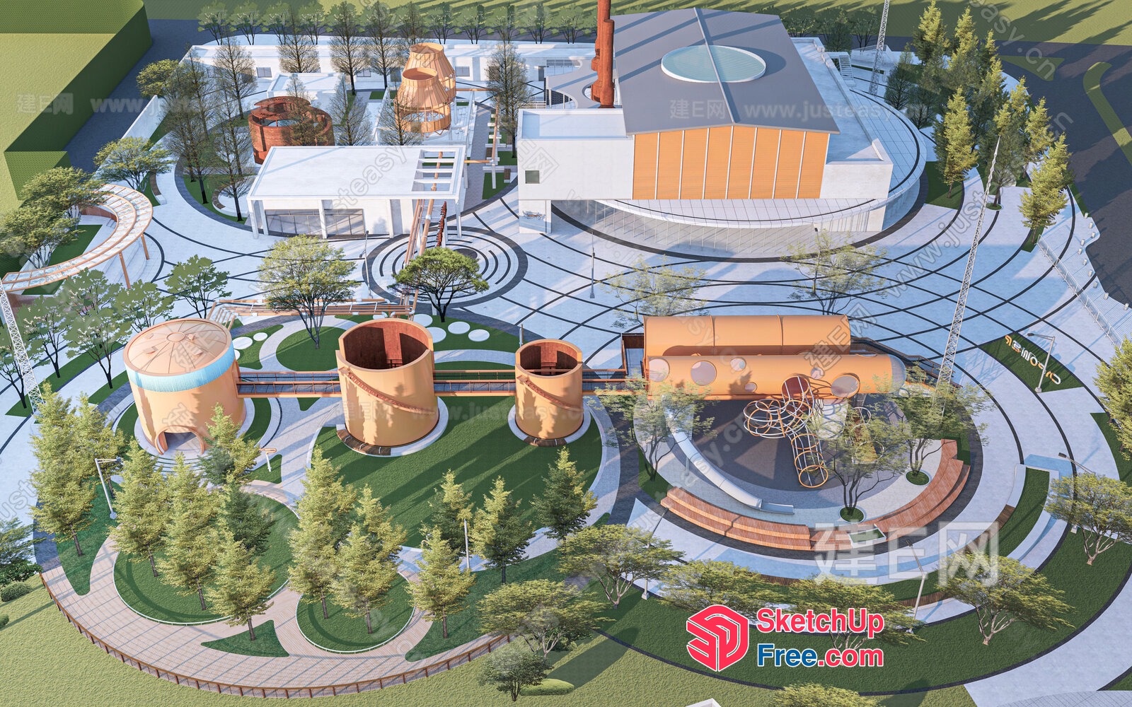 Futuristic Industrial Park 3D SketchUp File