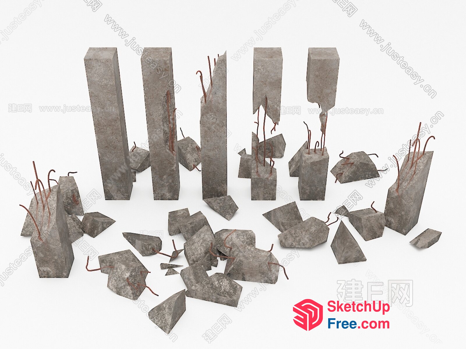 Broken Pillars And Debris 3D SketchUp File