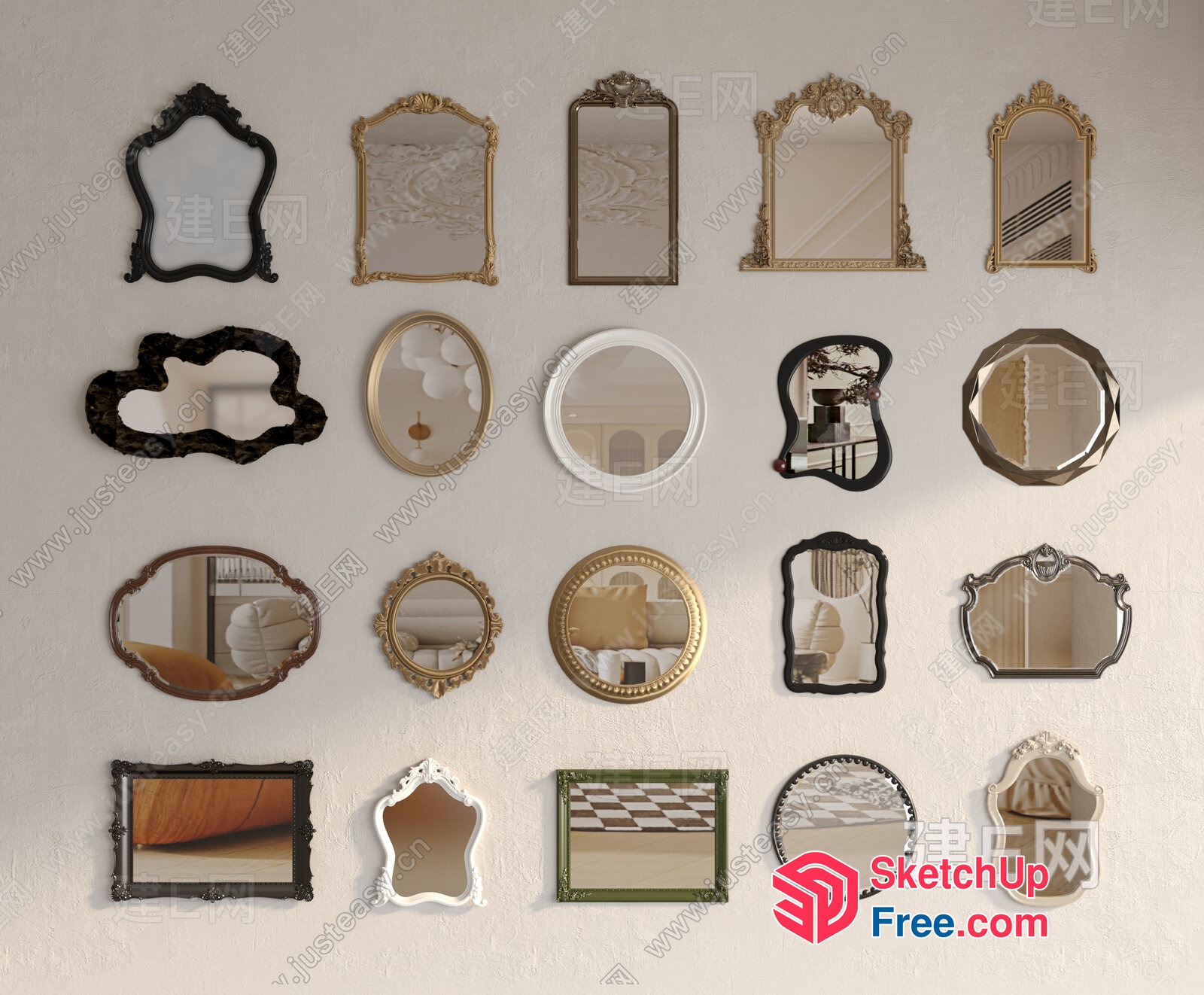 Elegant Ornate Mirror Collection 3D SketchUp File