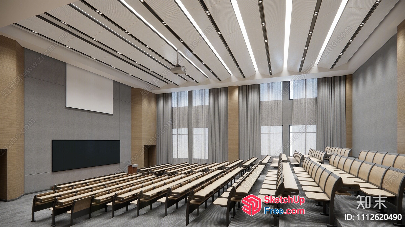 Modern Conference Room With Projector And Seating 3D SketchUp File