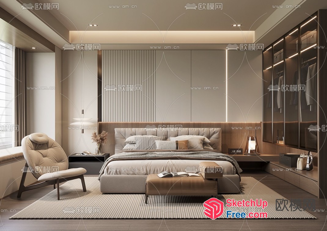 Modern Minimalist Bedroom Interior Design 3D SketchUp File
