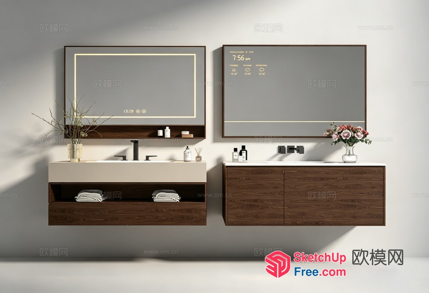 Modern Bathroom Vanity And Mirror Set 3D SketchUp File