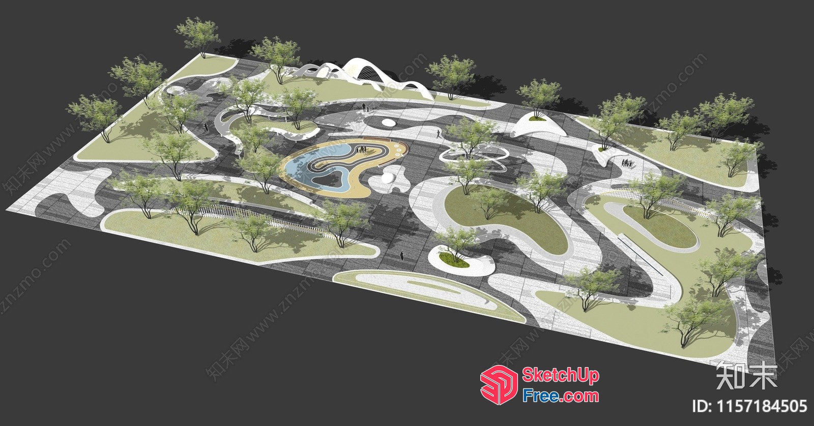 Serpentine Pathway With Central Water Feature 3D SketchUp File