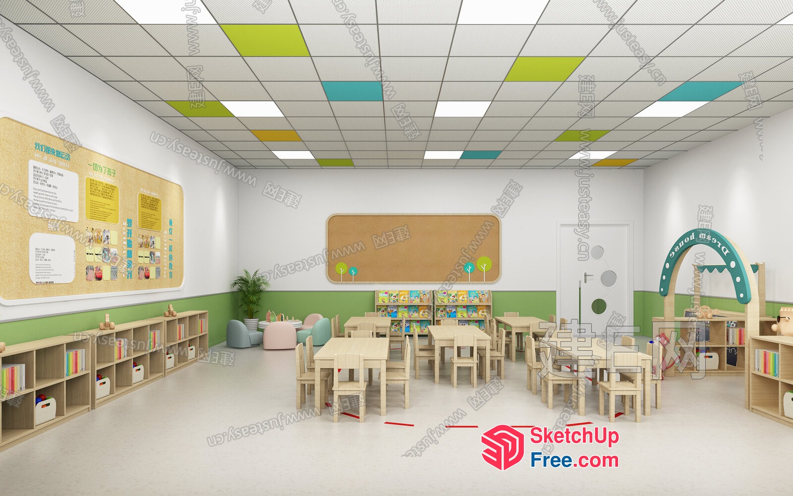 Modern Minimalist Kindergarten Classroom Interior 3D SketchUp File