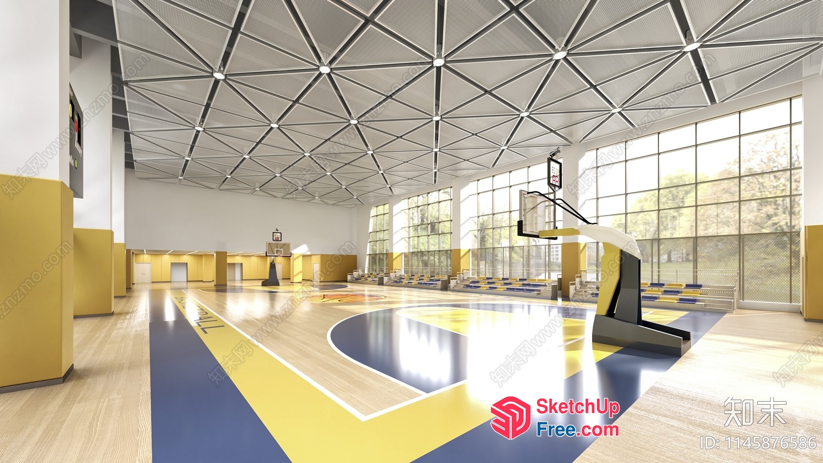 Modern Sports Hall With Sleek Yellow And Blue Design 3D SketchUp File