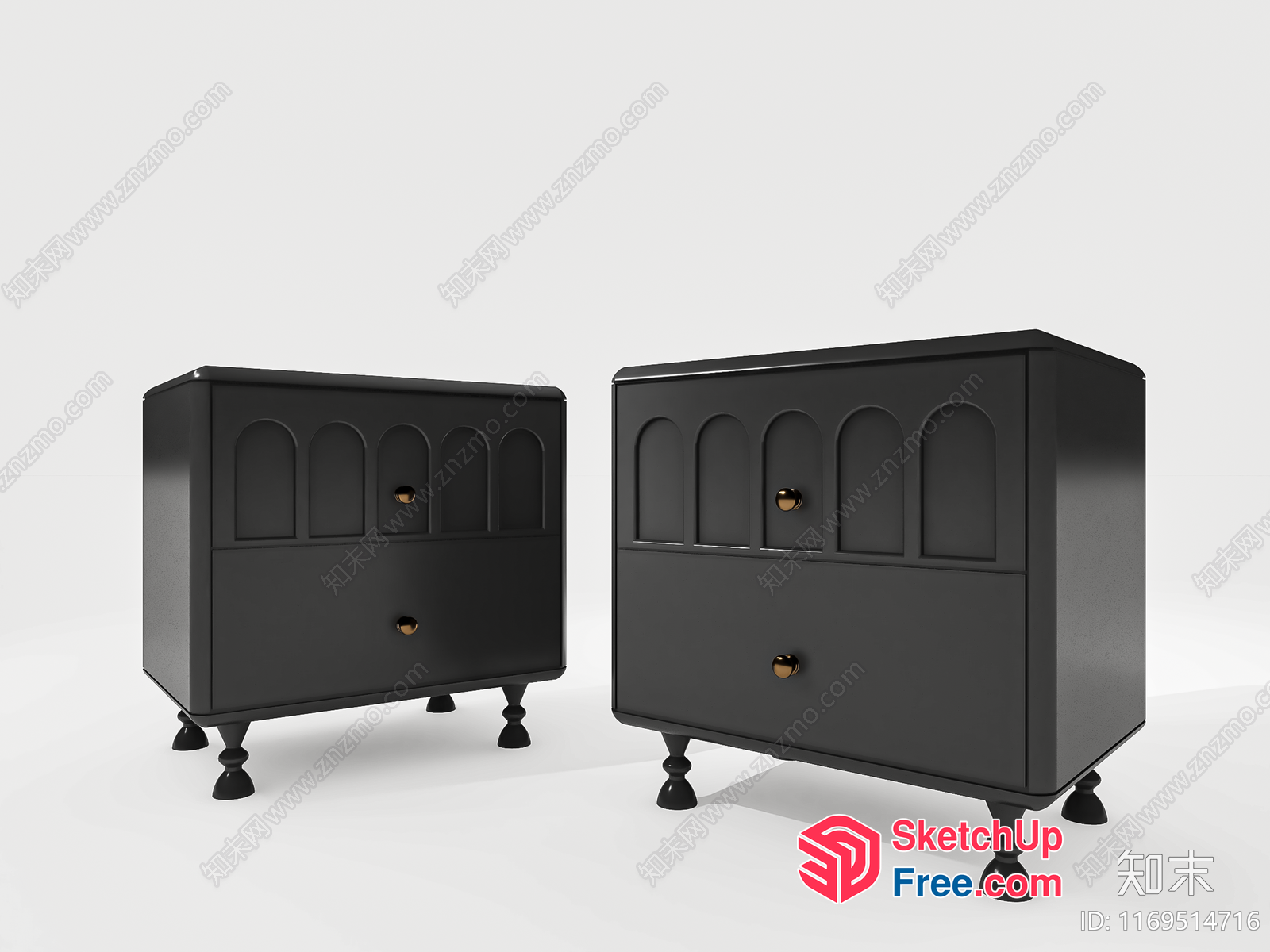Elegant Dark Grey Nightstands With Ornate Feet 3D SketchUp File