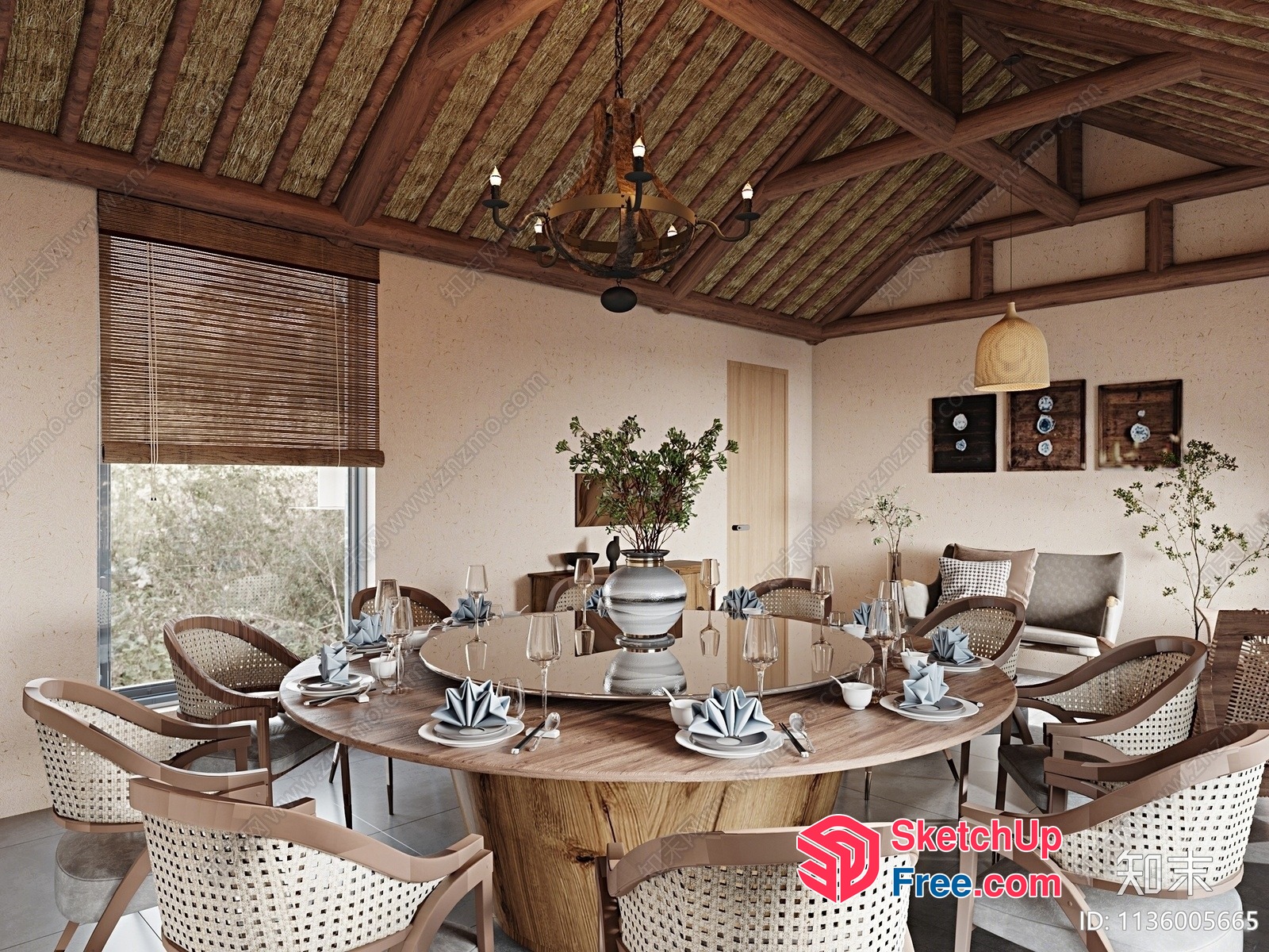 Elegant Dining Room With Round Table And Natural Light 3D SketchUp File
