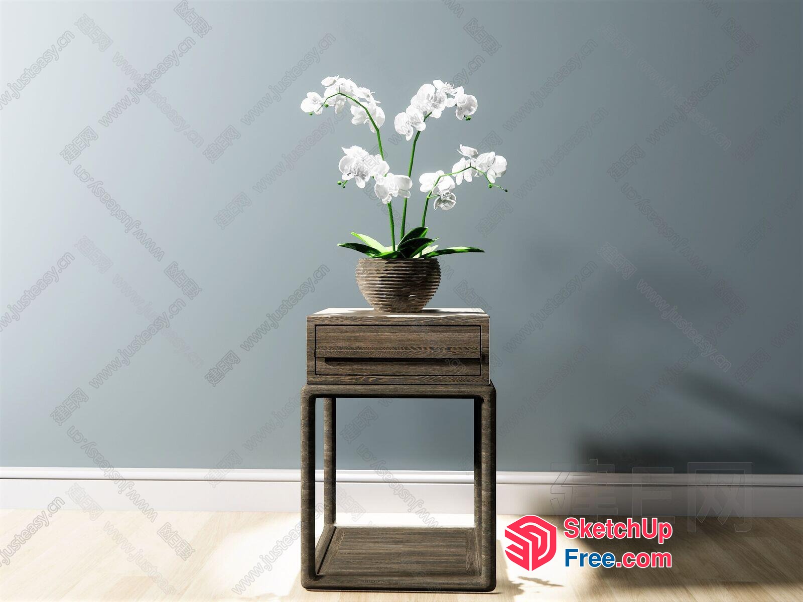 Simple Yet Elegant Wooden Table With White Orchid Arrangement 3D SketchUp File