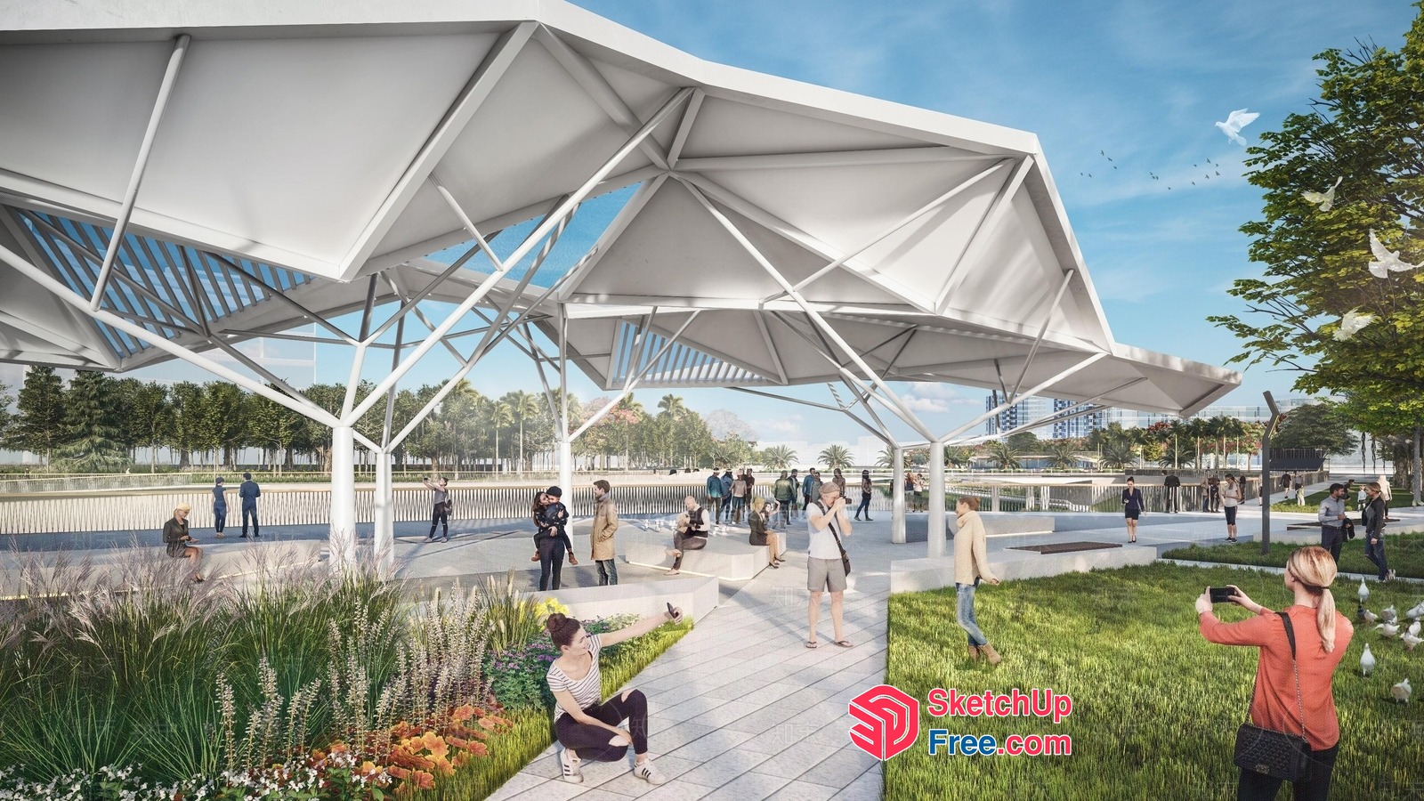 Futuristic Outdoor Pavilion With Unique Roof Design 3D SketchUp File
