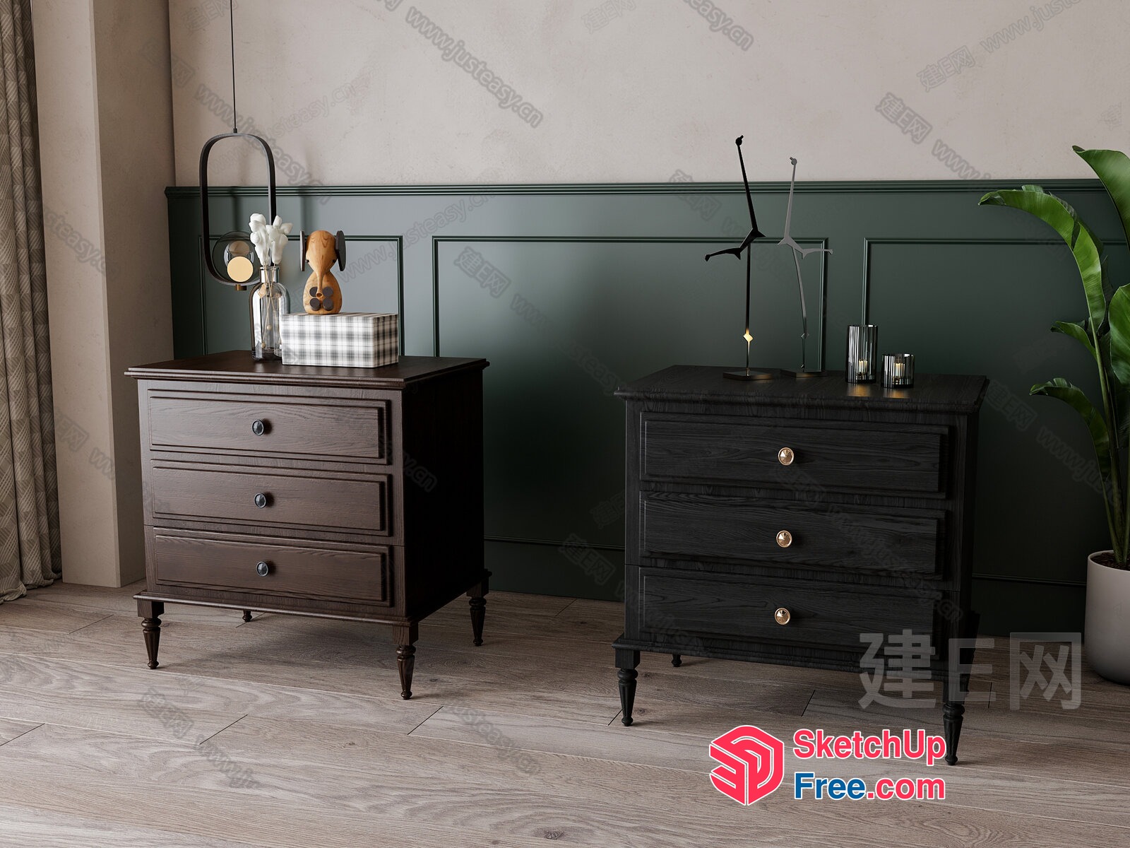 Modern Dark Wood Furniture With Decorative Accents 3D SketchUp File
