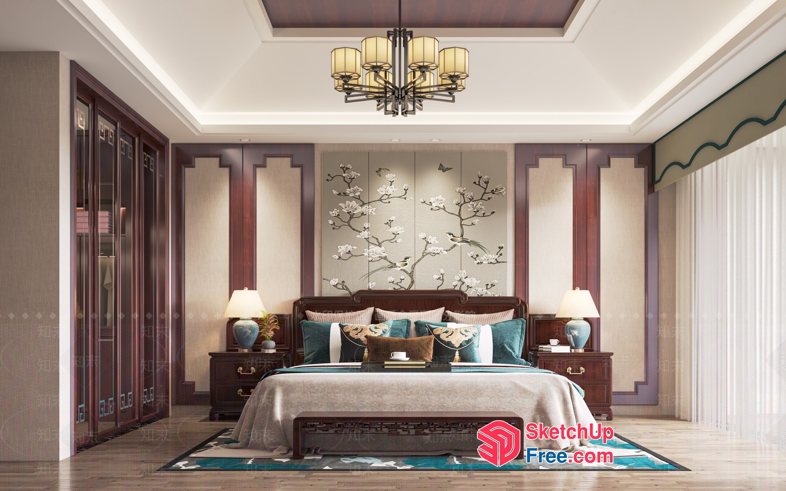 Traditional Asian-Inspired Bedroom Interior 3D SketchUp File
