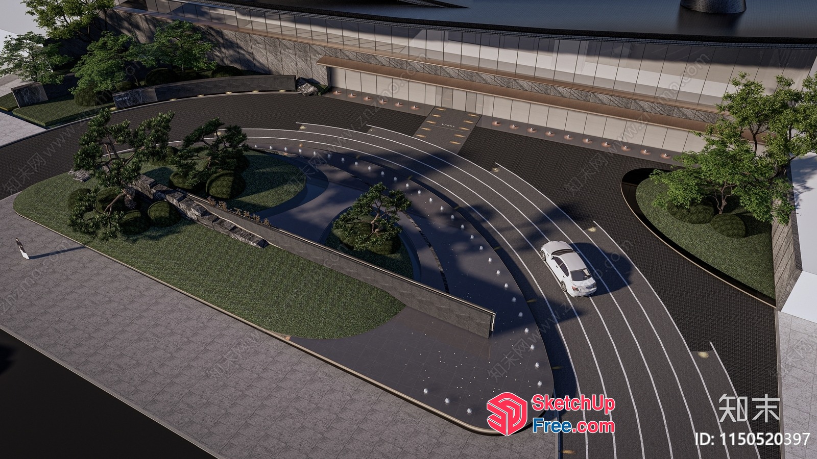 Exterior View Of A Modern Building With A Large Parking Lot 3D SketchUp File