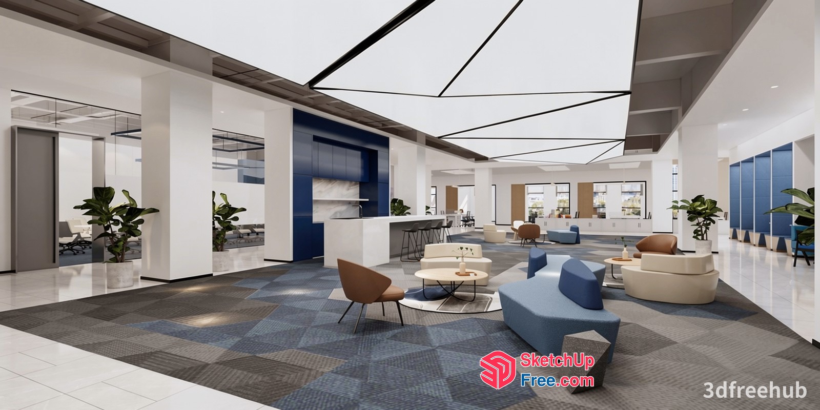 Modern Office Interior With Elegant Furniture And Plants 3D SketchUp File