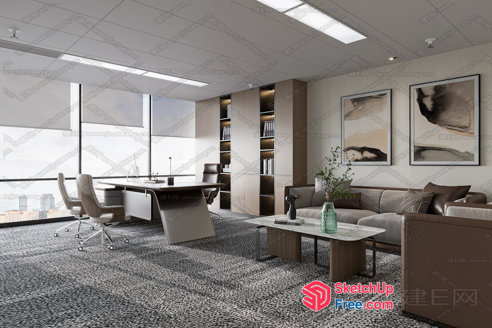 Modern Office Space With Natural Light And Comfortable Seating 3D SketchUp File
