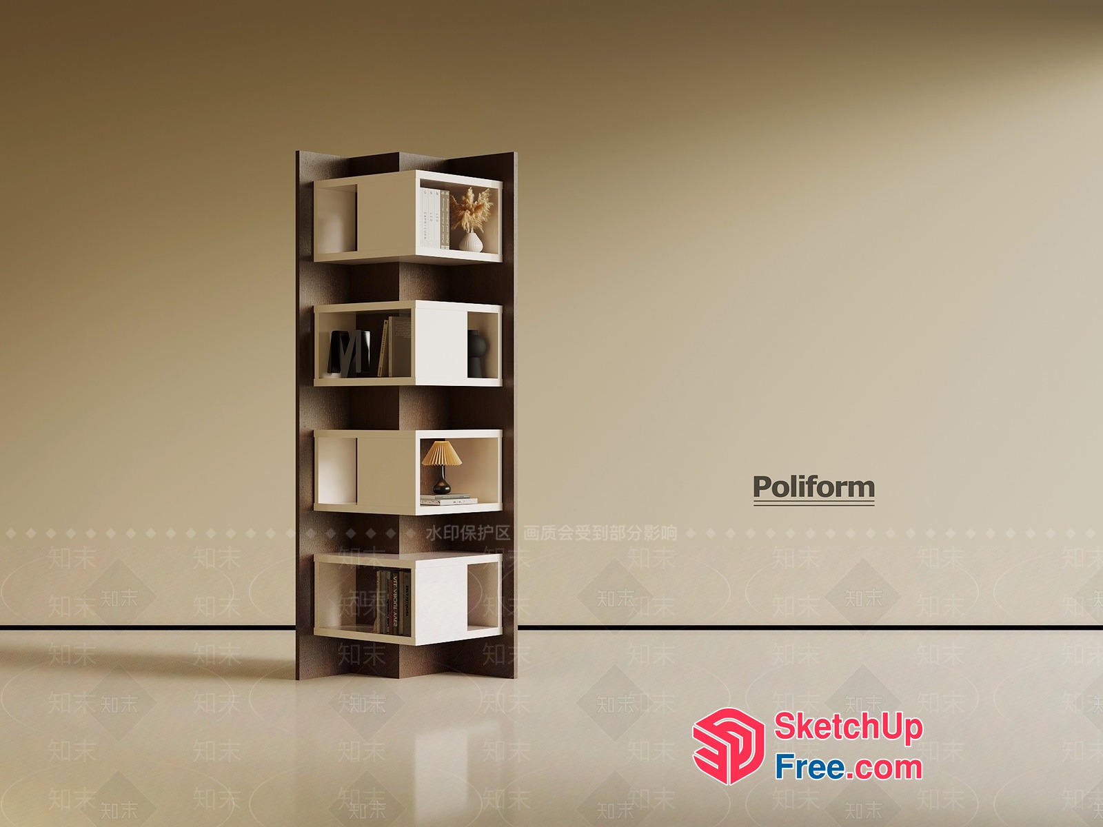 Modern Shelving Unit With Decorative Elements 3D SketchUp File