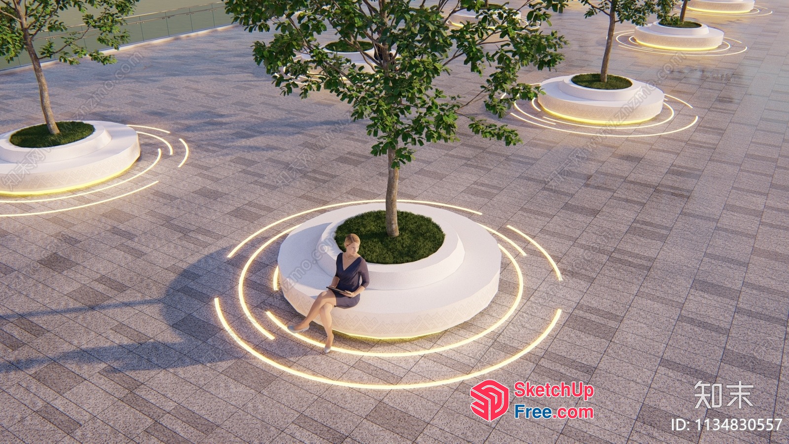 Modern Outdoor Seating With Tree Planters 3D SketchUp File
