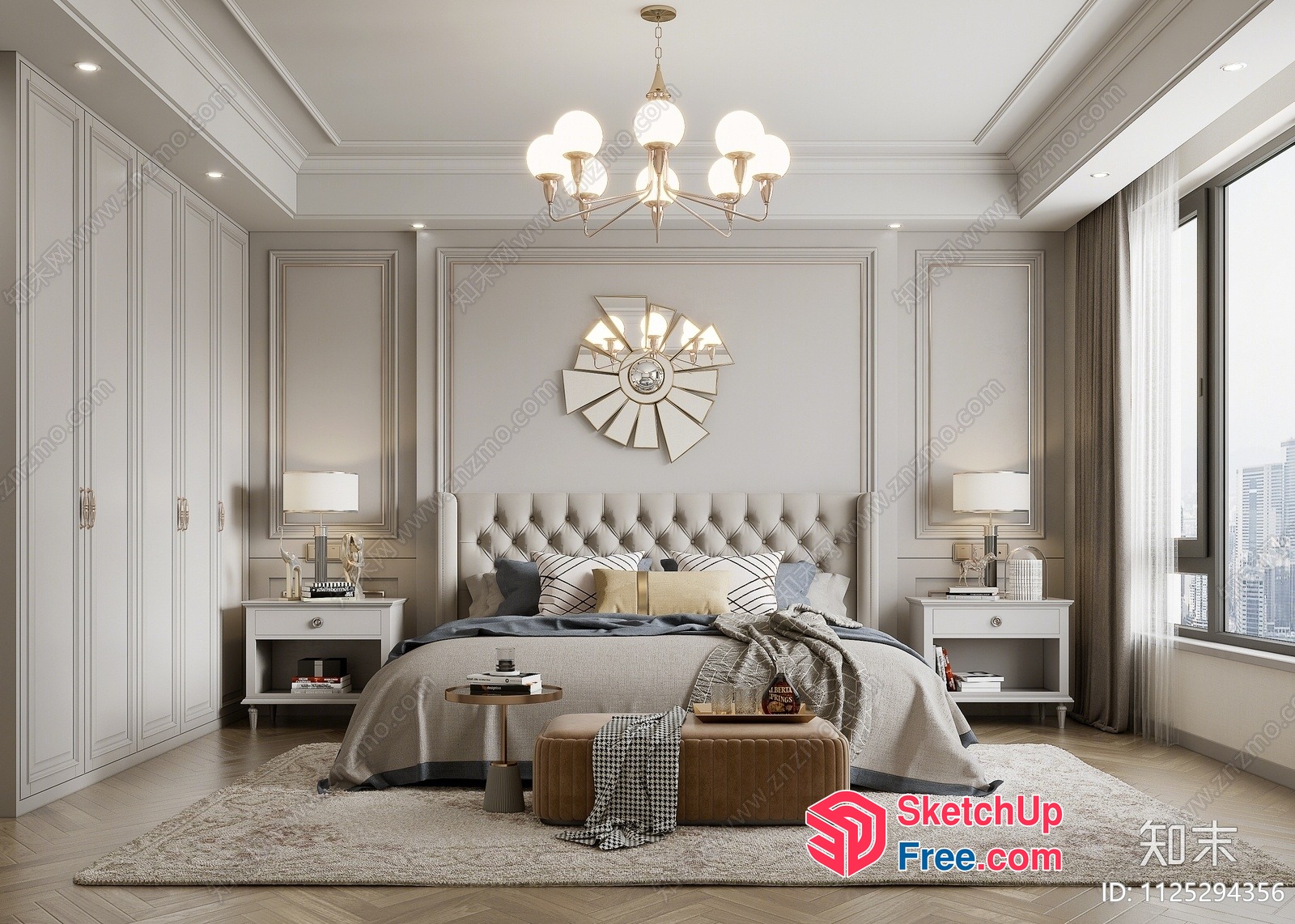 Elegant Bedroom With Neutral Color Scheme And Modern Lighting 3D SketchUp File