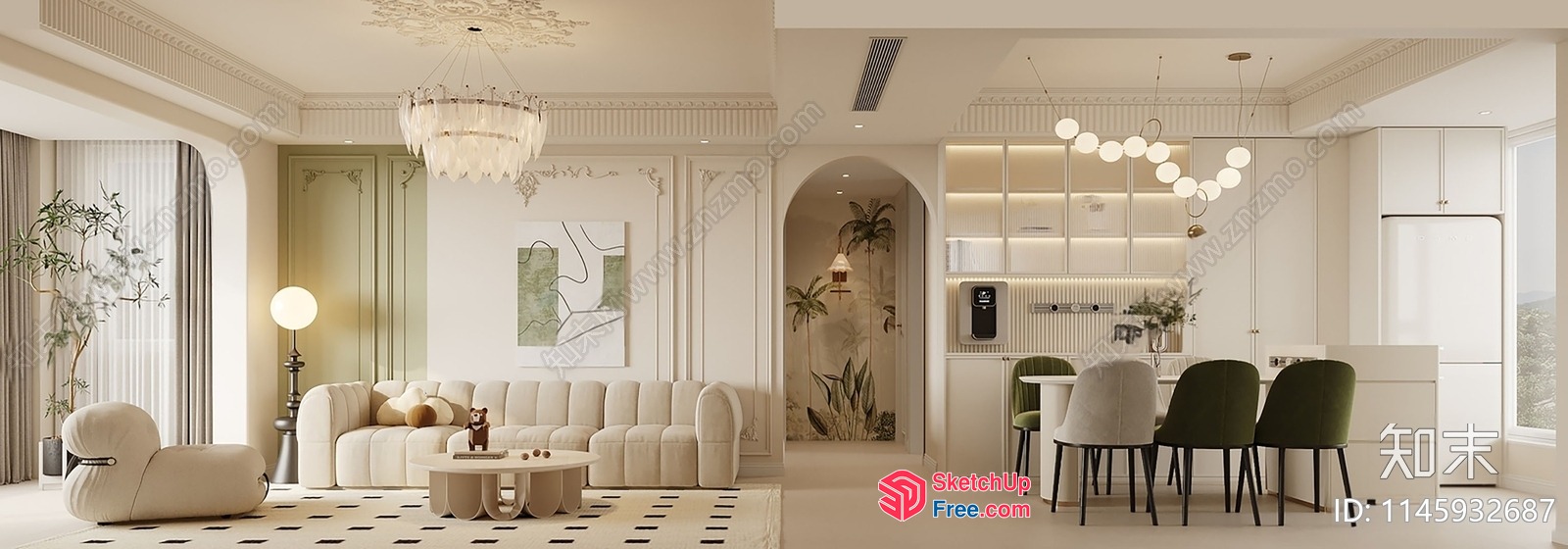 Minimalist European Style Living Room And Kitchen 3D SketchUp File