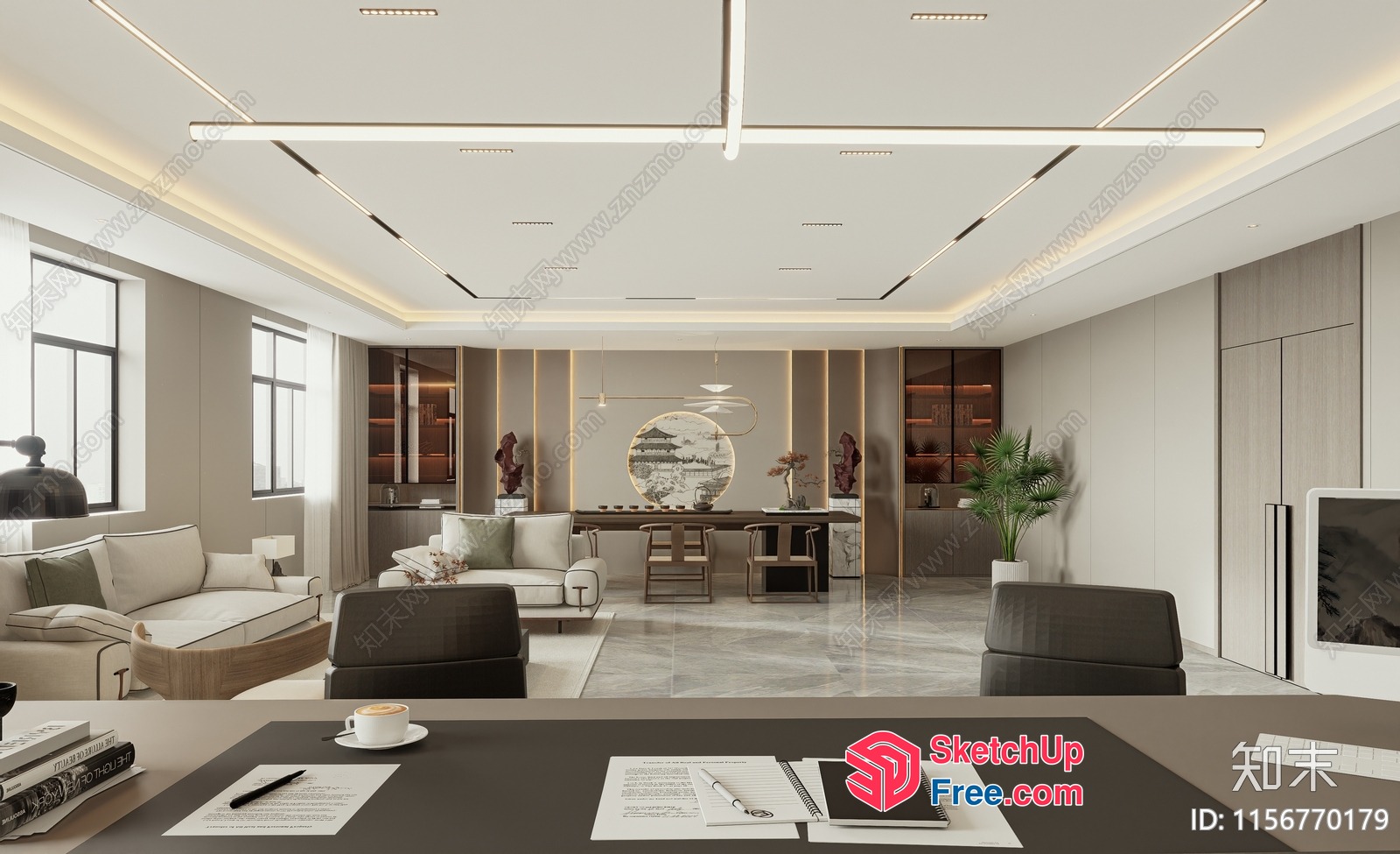 Elegant Modern Office Interior Design With Minimalist Style 3D SketchUp File