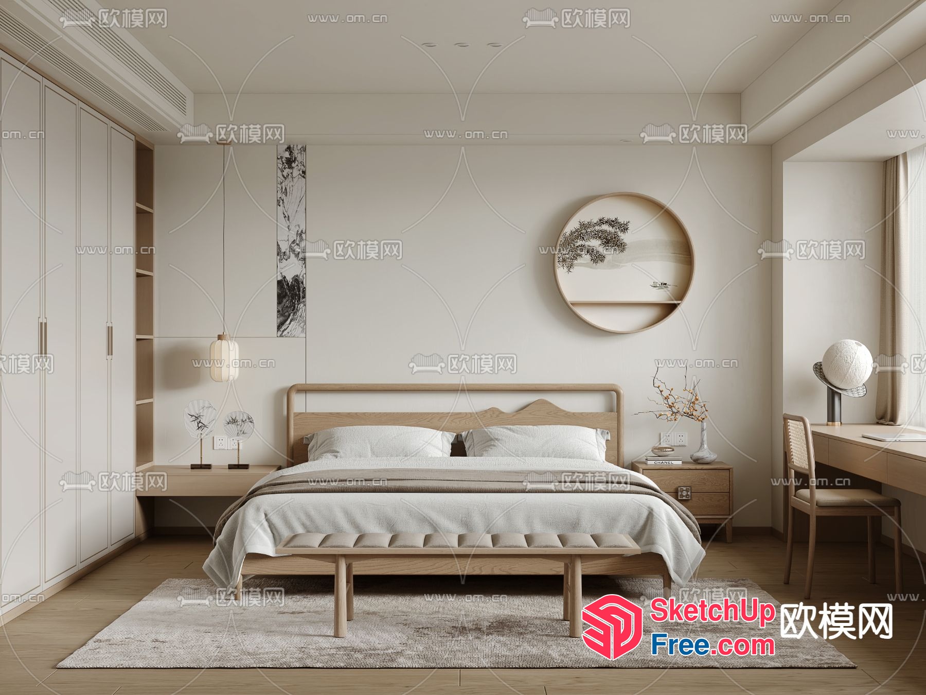 Modern Minimalist Bedroom With Natural Wood Accents 3D SketchUp File