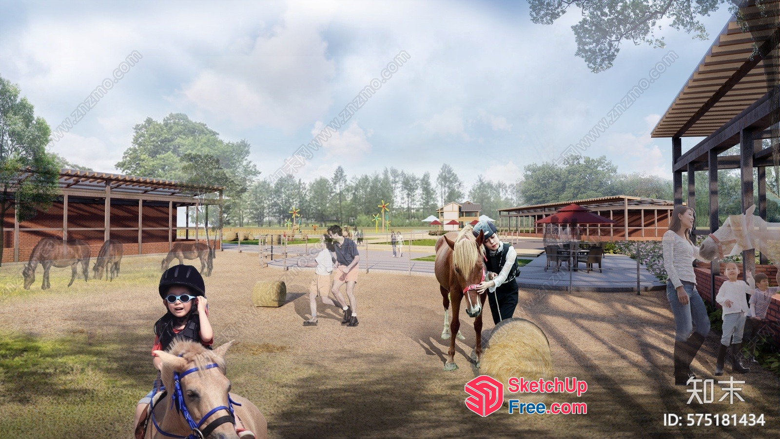 People Riding Horses In A Farm Setting 3D SketchUp File
