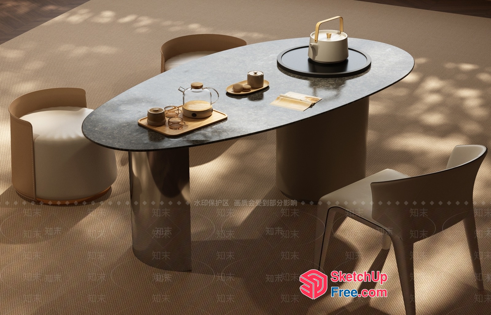 Elegant Modern Dining Table With Stylish Chairs 3D SketchUp File