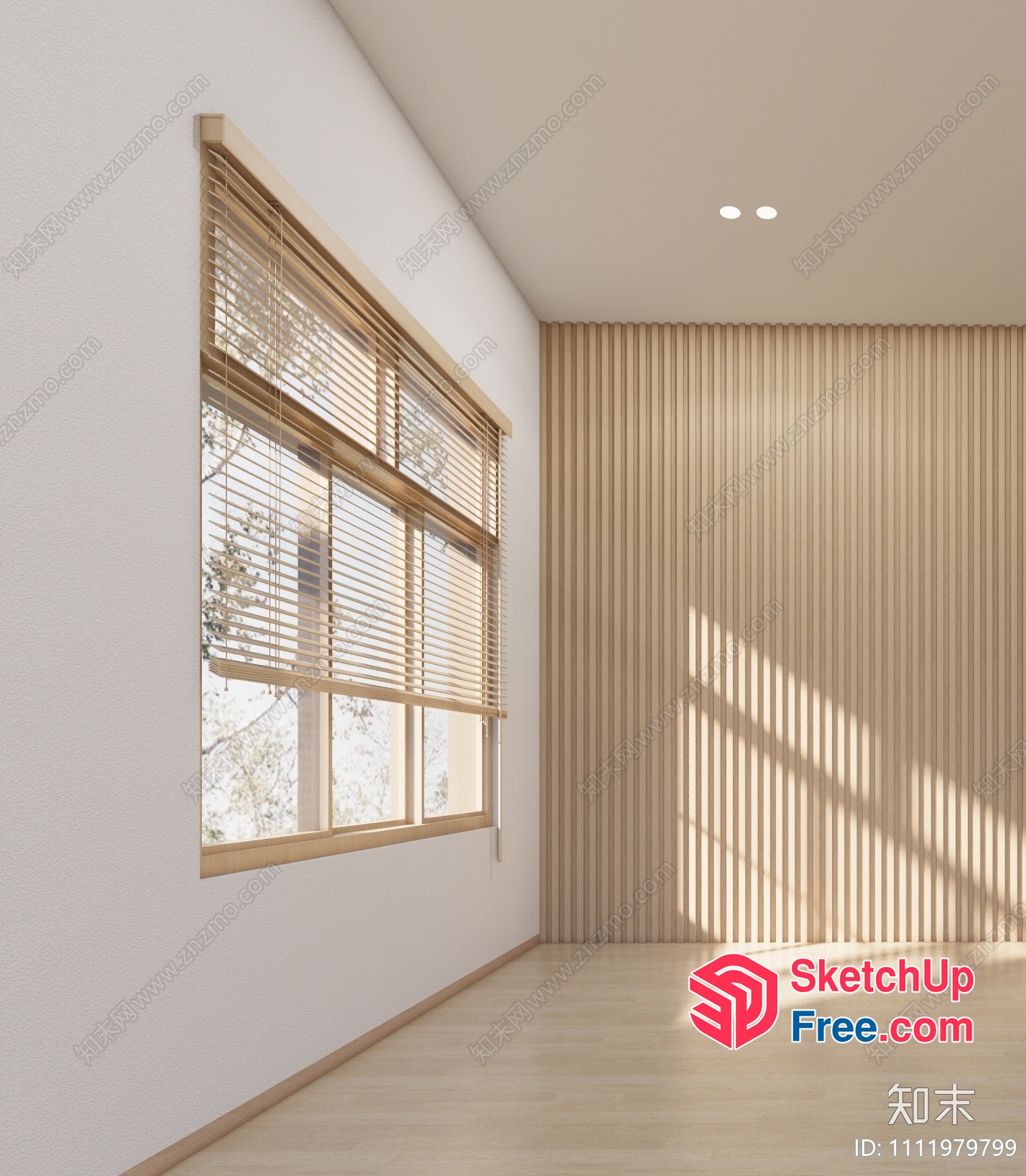 Large Window With Blinds And Wooden Floor 3D SketchUp File