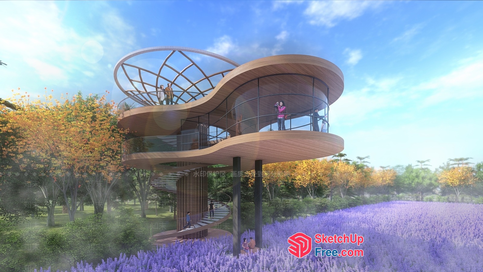 Modern Curved Wood And Glass Exterior Building 3D SketchUp File