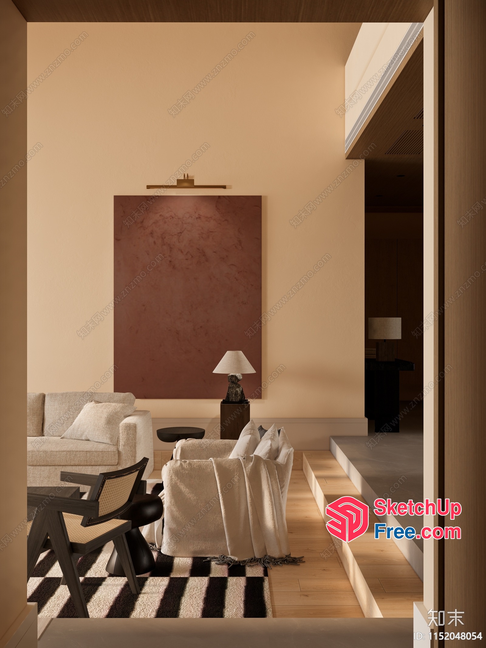 Modern Living Room With Creamy Style And Minimalist Decor 3D SketchUp File