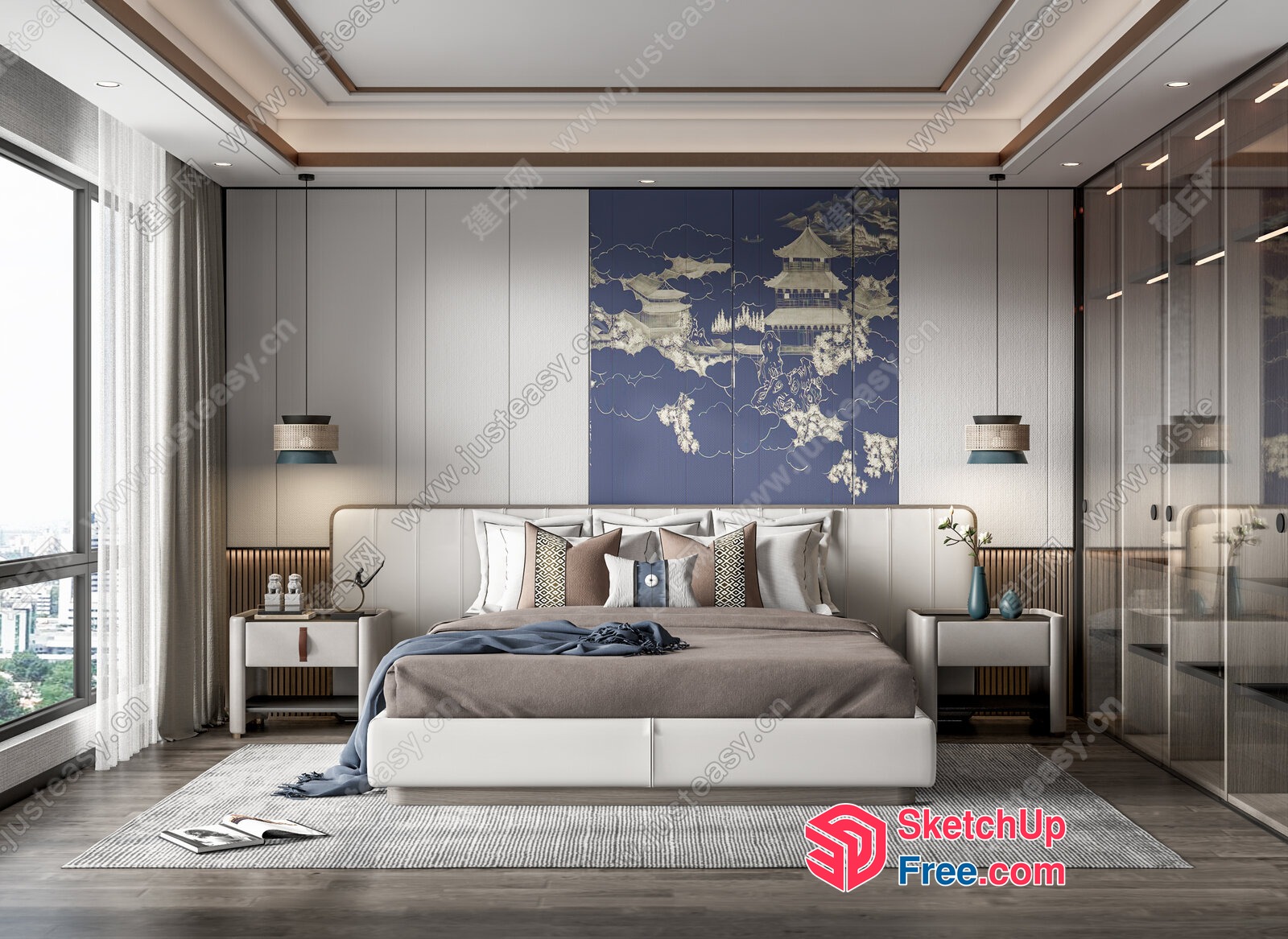 Modern Asian-Inspired Bedroom With Distinctive Decor 3D SketchUp File