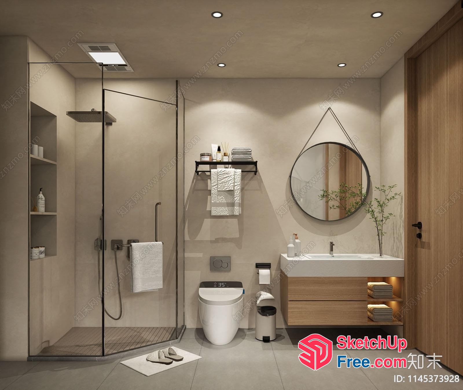 Modern Bathroom Interior With Neutral Tones And Natural Materials 3D SketchUp File