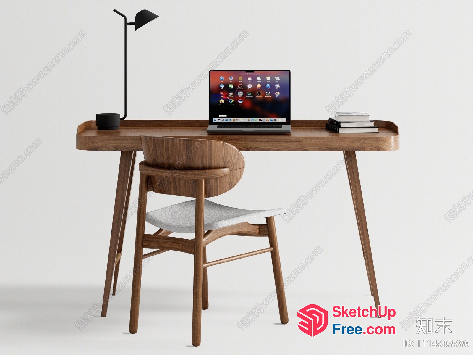 Mid-Century Modern Office Desk And Chair Set 3D SketchUp File
