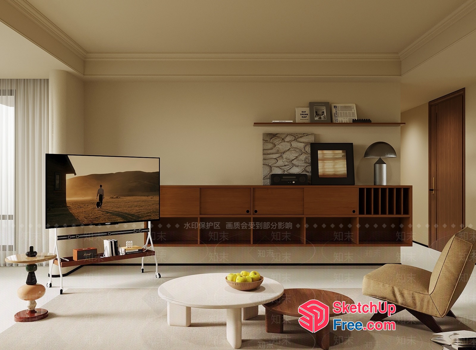 Minimalist Living Room With Creamy Style Decor 3D SketchUp File