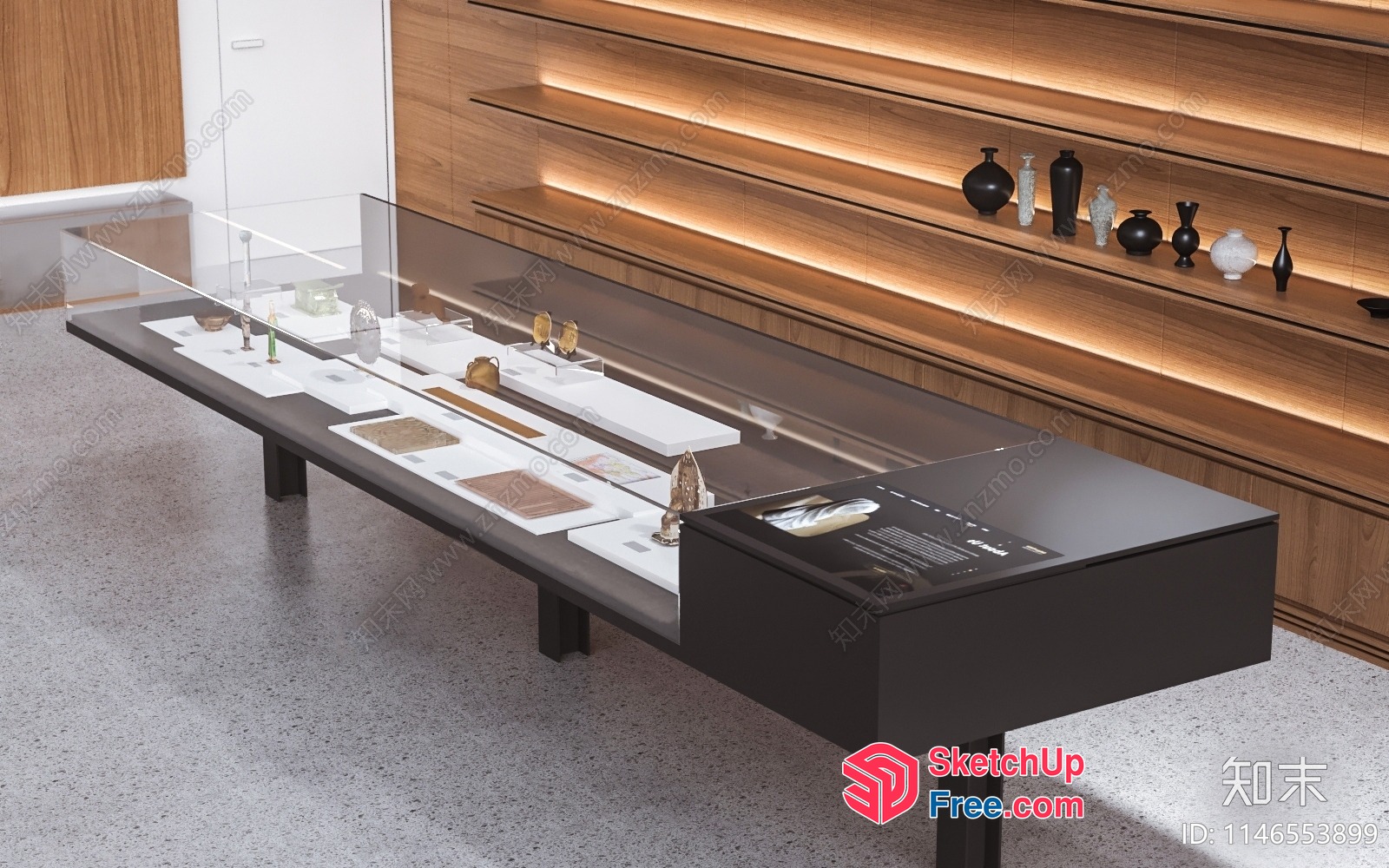 Display Case With Various Objects And Artifacts On Shelves 3D SketchUp File
