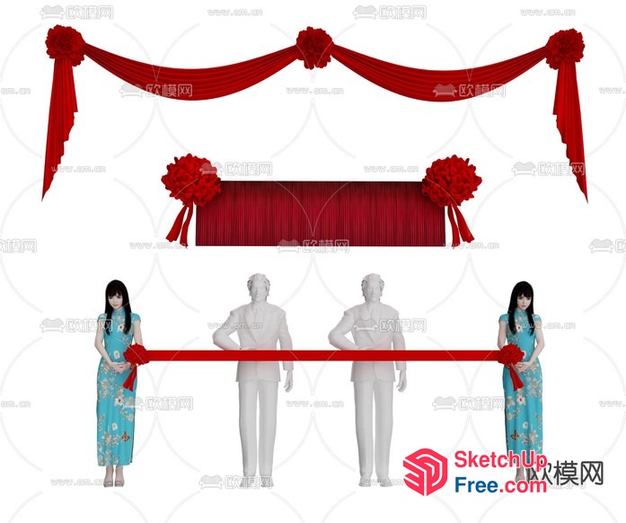 Red Ribbon Cutting Ceremony Decorations 3D SketchUp File