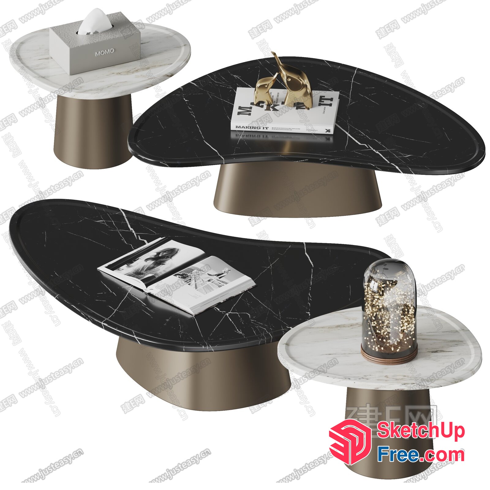 Elegant Oval Coffee Table With Black Marble Top 3D SketchUp File