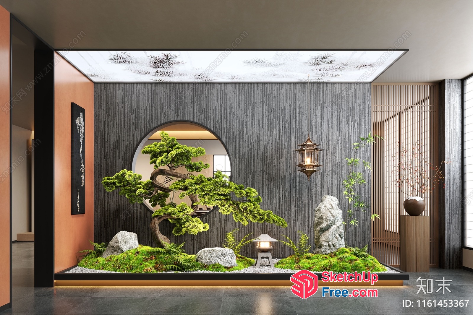 Japanese-Inspired Zen Garden With Bonsai Tree 3D SketchUp File